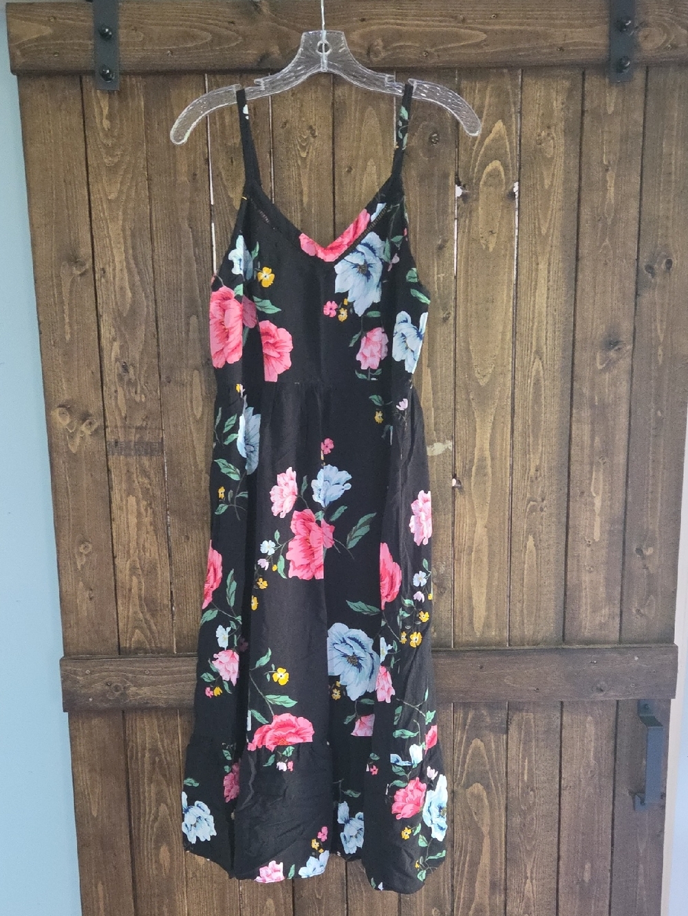 Old Navy Black Floral Cami Slip Dress with Pink & Blue Blooms